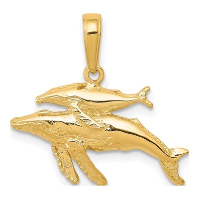 14K Yellow Gold Mother Baby Whale Pendant