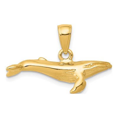 14K Yellow Gold 3-D Humpback Whale Pendant