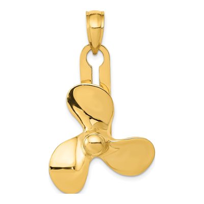 14K Yellow Gold Moveable 3-Blade Propeller Pendant