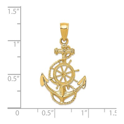 14K Yellow Gold Anchor Ship's Wheel Pendant – view 3