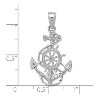 14K White Gold Anchor Ship's Wheel Pendant – view 4