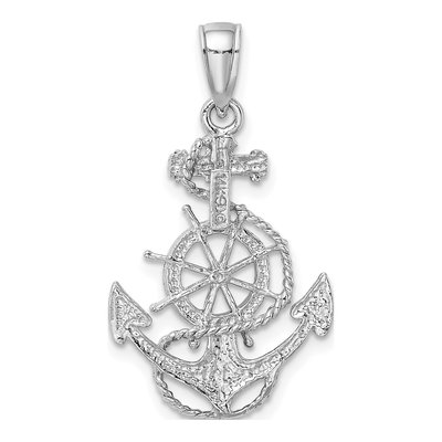 14K White Gold Anchor Ship's Wheel Pendant – view 5