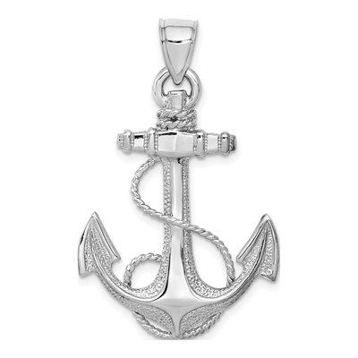 14K White Gold Large Anchor Pendant