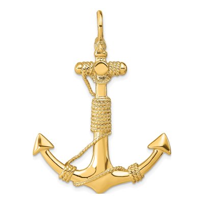 14K Yellow Gold Large 3-D Anchor Pendant