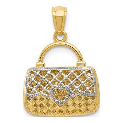 14K Yellow Gold 3-D Handbag Heart Pendant