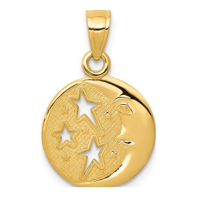 14K Yellow Gold Moon Stars Pendant