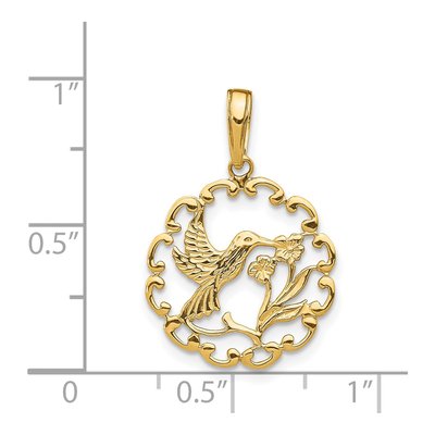 14K Yellow Gold Hummingbird Flower Pendant – view 4