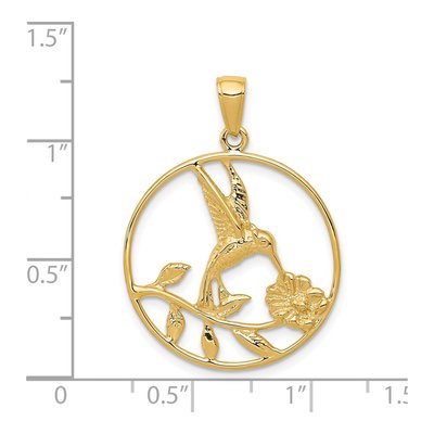 14K Yellow Gold Hummingbird Round Frame Pendant – view 4
