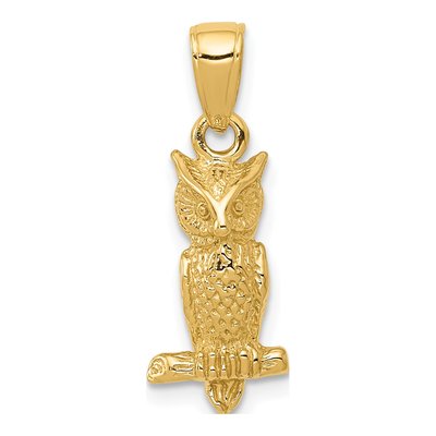 14K Yellow Gold 3-D Owl Pendant