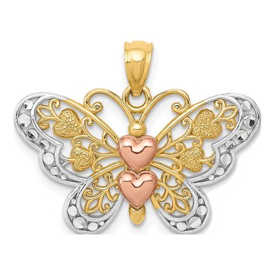 14K Two-Tone Gold Butterfly Pendant