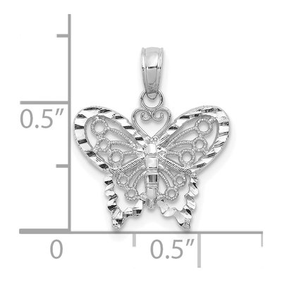 14K White Gold Diamond-Cut Butterfly Pendant – view 4
