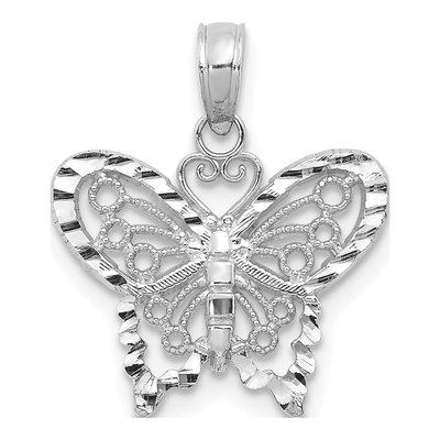 14K White Gold Diamond-Cut Butterfly Pendant