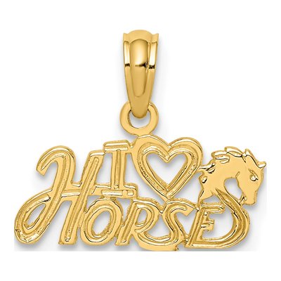 14K Yellow Gold I Heart Horses Pendant