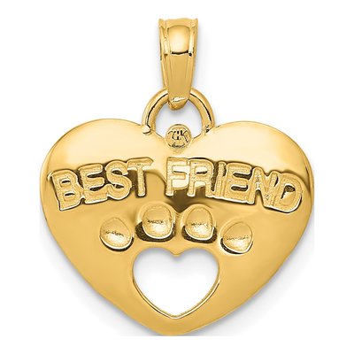 14K Yellow Gold Best Friend Heart Paw Pendant