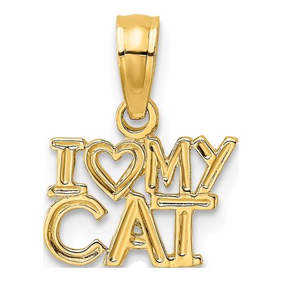 14K Yellow Gold I Heart My Cat Pendant