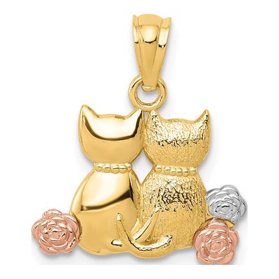 14K Two-Tone Gold Two Cats Pendant