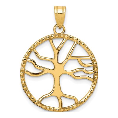 14K Yellow Gold Tree of Life Round Frame Pendant