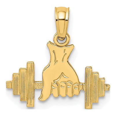 14K Yellow Gold Hand Holding Barbell Charm