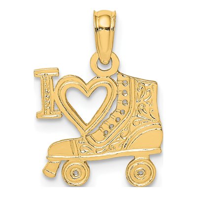 14K Yellow Gold I Heart Roller Skate Charm