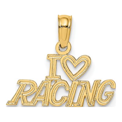 14K Yellow Gold I Heart Racing Pendant