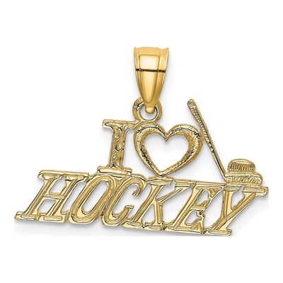 14K Yellow Gold I Heart Hockey Pendant