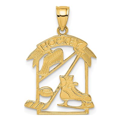14K Yellow Gold Hockey Pendant