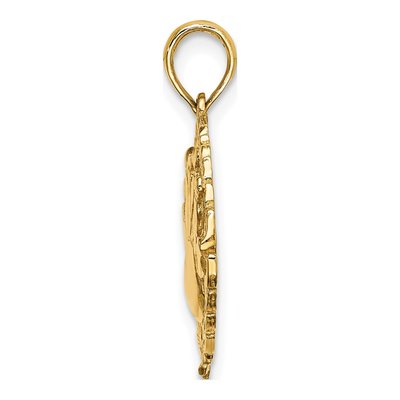 14K Yellow Gold Bowling Leaf Circle Charm – view 3