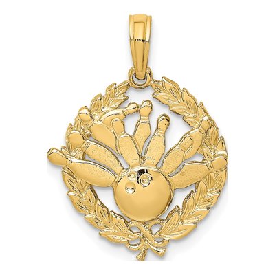14K Yellow Gold Bowling Leaf Circle Charm