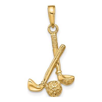 14K Yellow Gold 3-D Golf Clubs Ball Pendant