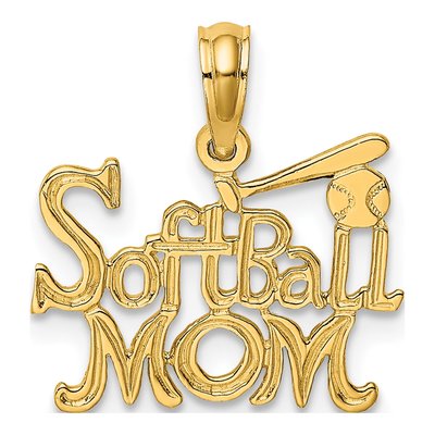 14K Yellow Gold Softball Mom Bat Ball Charm