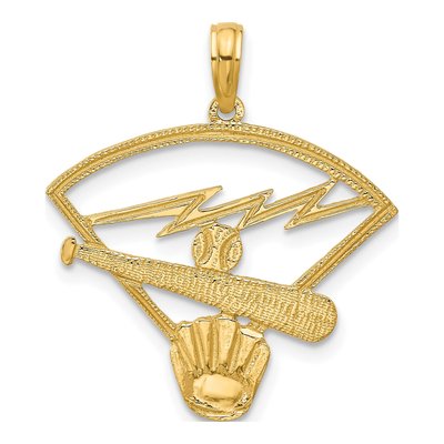 14K Yellow Gold Baseball Diamond Pendant