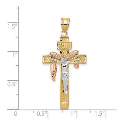 14K Tri-Color Gold INRI Crucifix Pendant – view 4