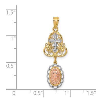 14K Two-Tone Gold Our of Guadalupe Cross Pendant – view 4