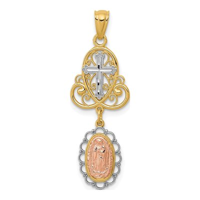 14K Two-Tone Gold Our of Guadalupe Cross Pendant
