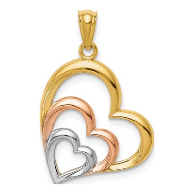 14K Two-Tone Gold 3-Hearts Pendant