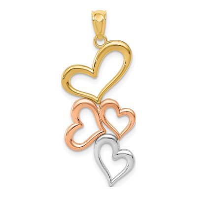 14K Yellow Gold Tumbling Hearts Pendant
