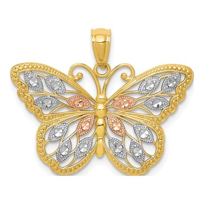 14K Yellow Gold Diamond-Cut Butterfly Pendant