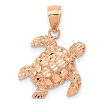 14K Rose Gold Diamond-Cut Turtle Pendant