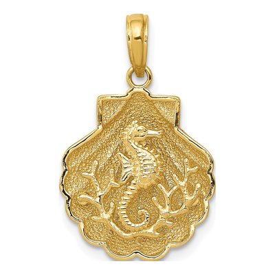 14K Yellow Gold Seahorse Shell Pendant