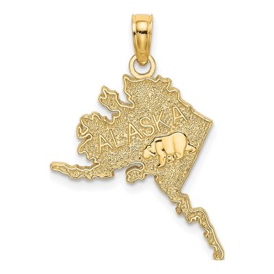 14K Yellow Gold Alaska Map Pendant