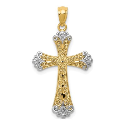14K Gold & Rhodium Reversible GOD LOVE Cross Pendant