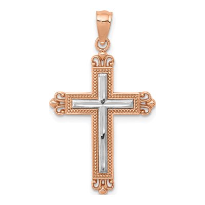 14K Rose Gold Fleur de Lis Cross Pendant