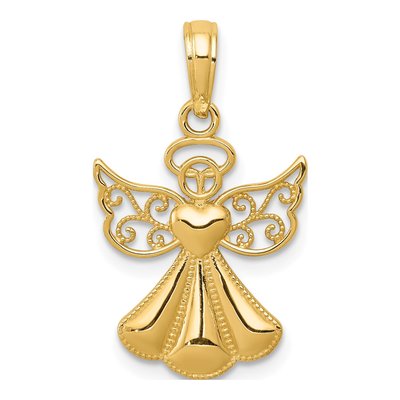 14K Yellow Gold Guardian Angel Heart Pendant