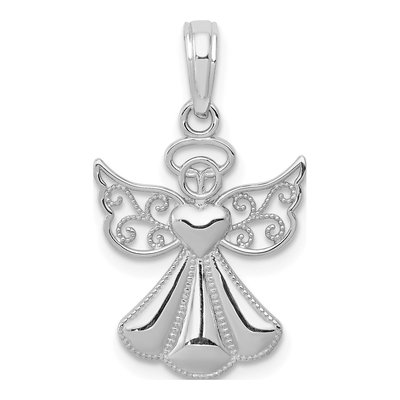 14K White Gold Guardian Angel Heart Pendant