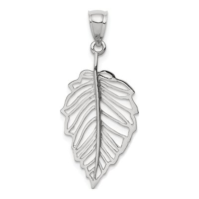 14K White Gold Leaf Pendant