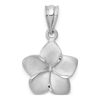 14K White Gold Diamond-Cut Plumeria Pendant
