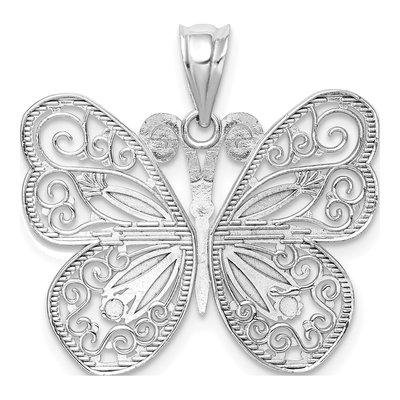 14K White Gold Diamond-Cut Butterfly Pendant – view 4