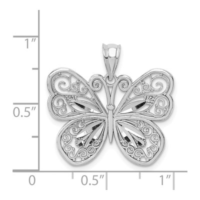 14K White Gold Diamond-Cut Butterfly Pendant – view 5