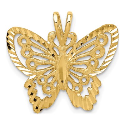 14K Yellow Gold Diamond-Cut Butterfly Pendant