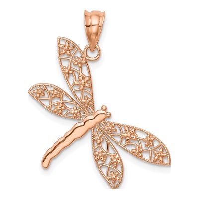 14K Rose Gold Filigree Dragonfly Pendant